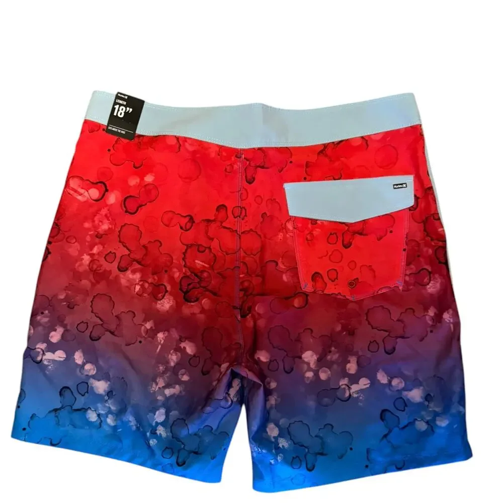 Hurley Ombre Red Blue Splatter Surf Board Swim Shorts NWT Size 32